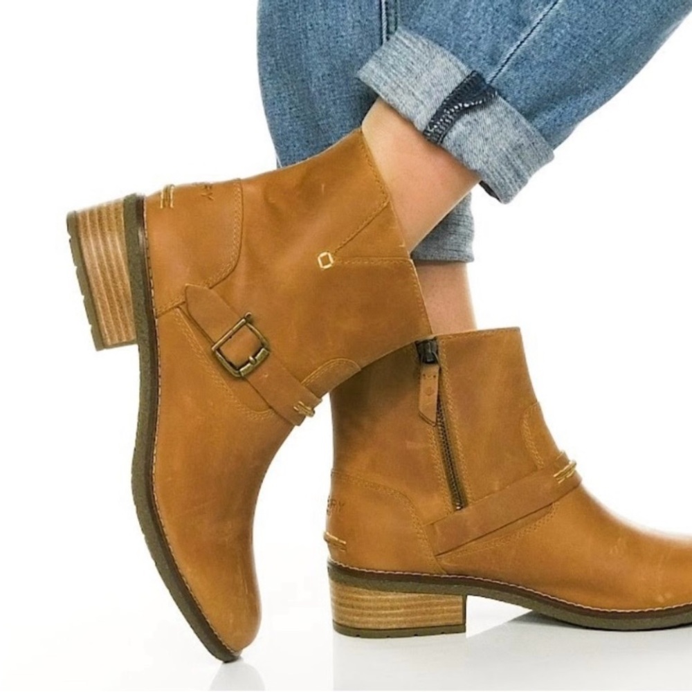 NEW SPERRY Seaport Storm Buckle Bootie Tan Leather Size 6.5